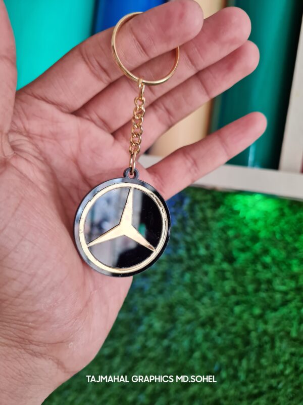 Mercedes Logo Key Chain Golden Arylic - Image 4